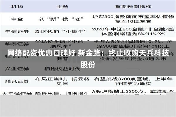 网络配资优惠口碑好 新金路：终止收购天兵科技股份